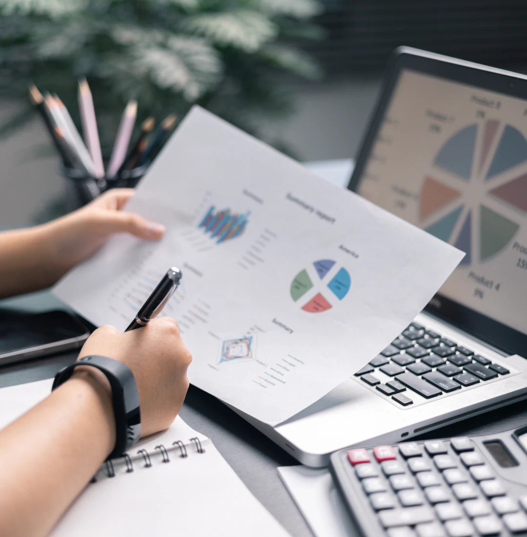 Analyzing charts and graphs on paper