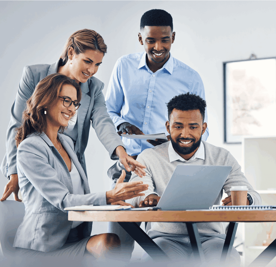 Colleagues discussing a project together